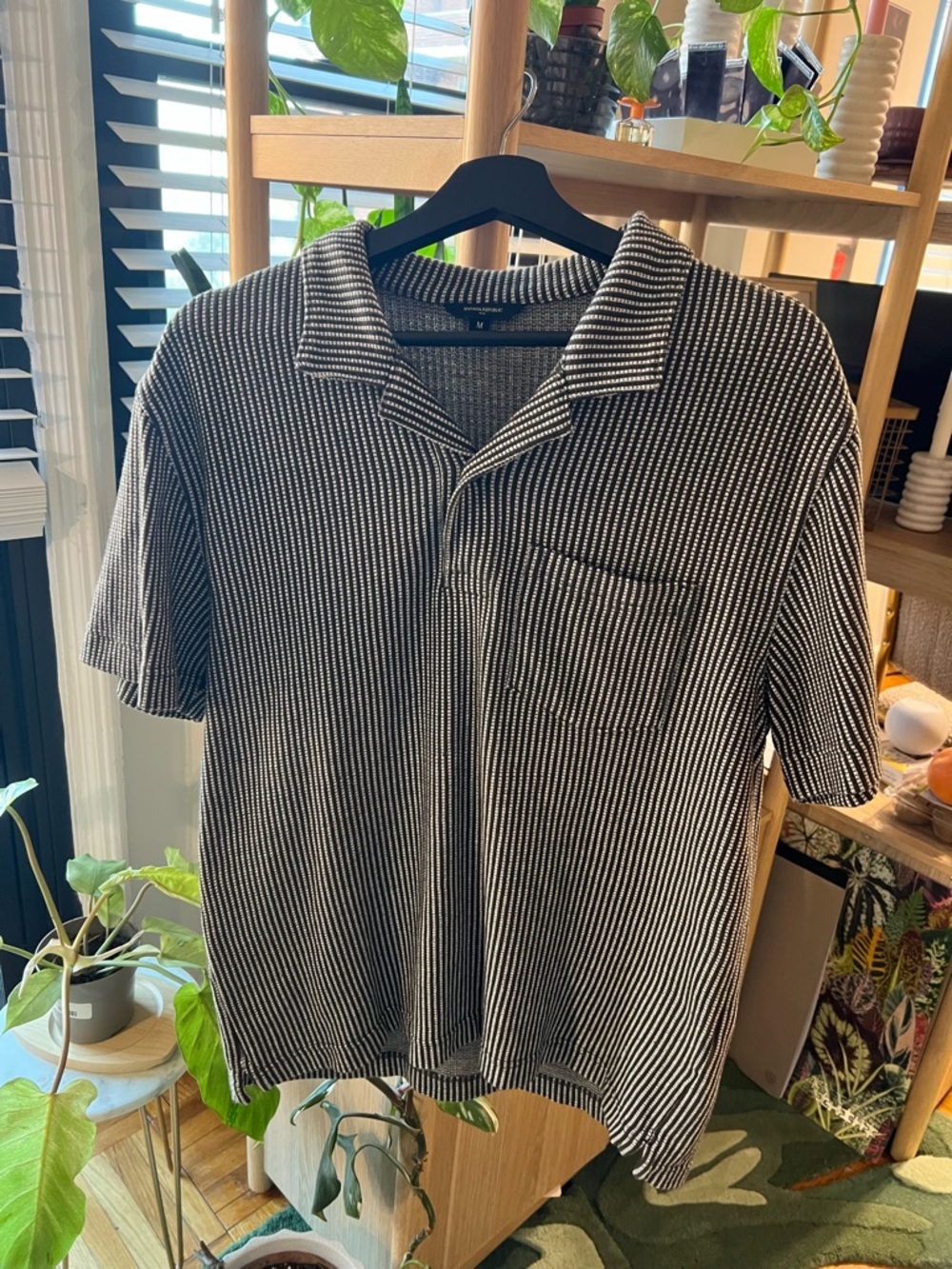 Banana Republic Olive & White Striped Polo
